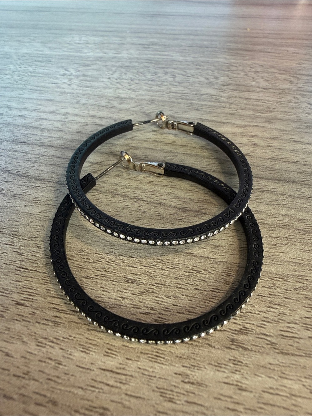 Brighton Black Hoop Earrings with Clear Crystal Row